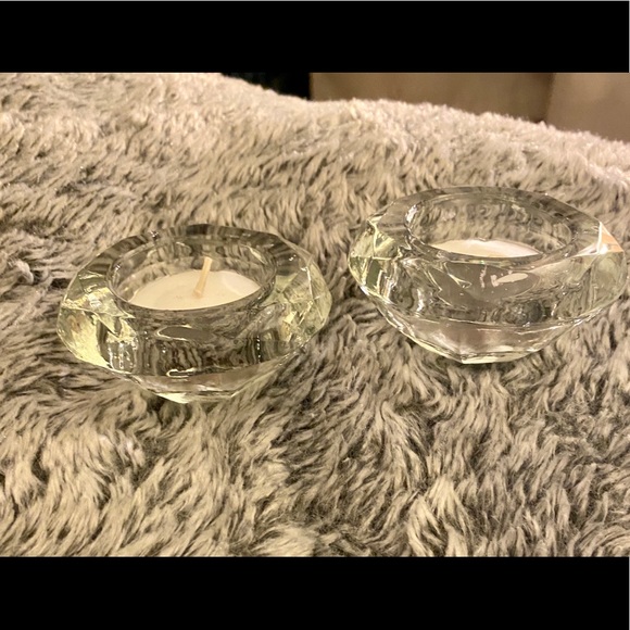 Set of Two Diamond Glass Candle Holders - Picture 4 of 9